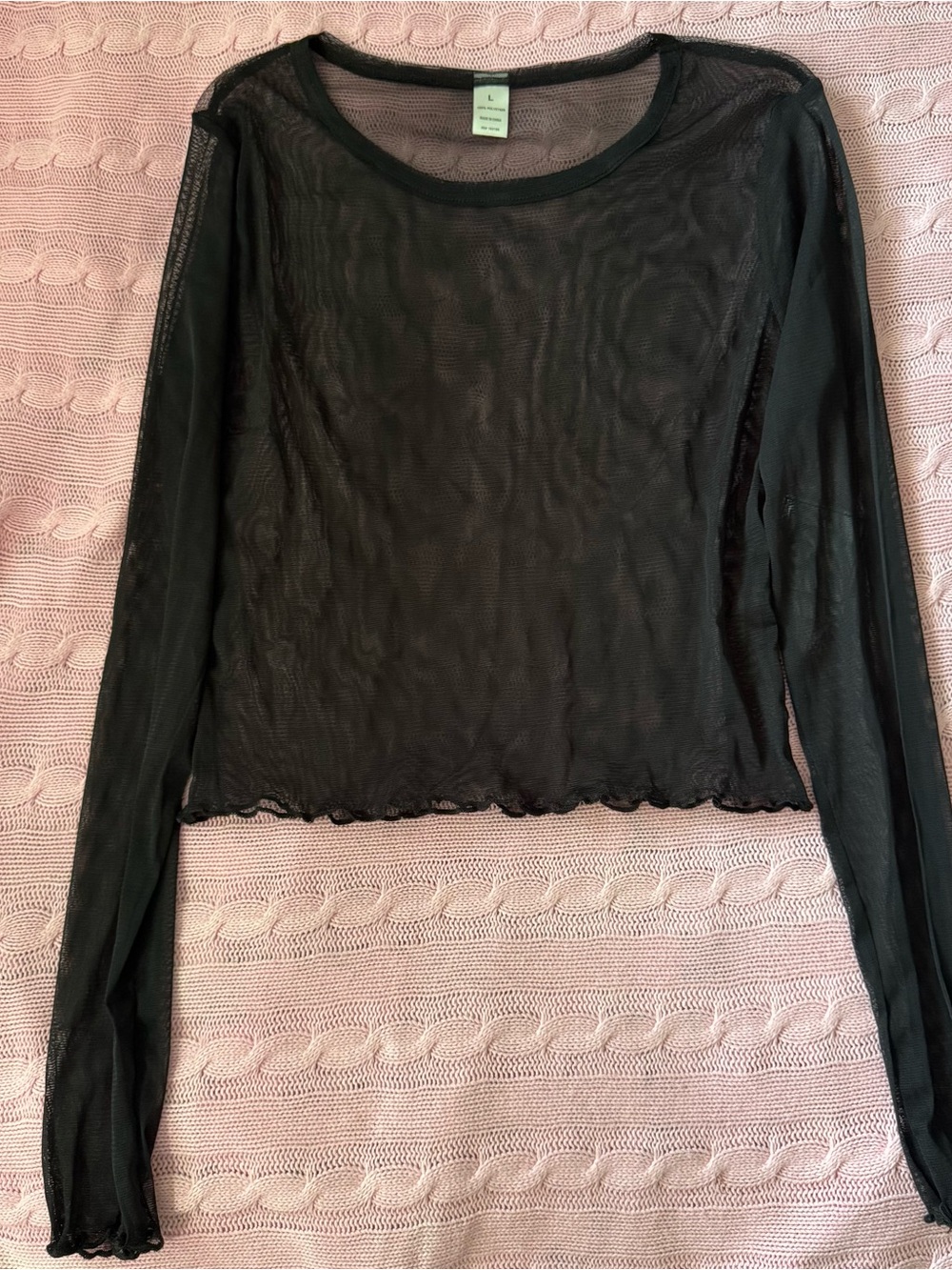 Black Sheer Long-Sleeve Mesh Crop Top - Unbranded